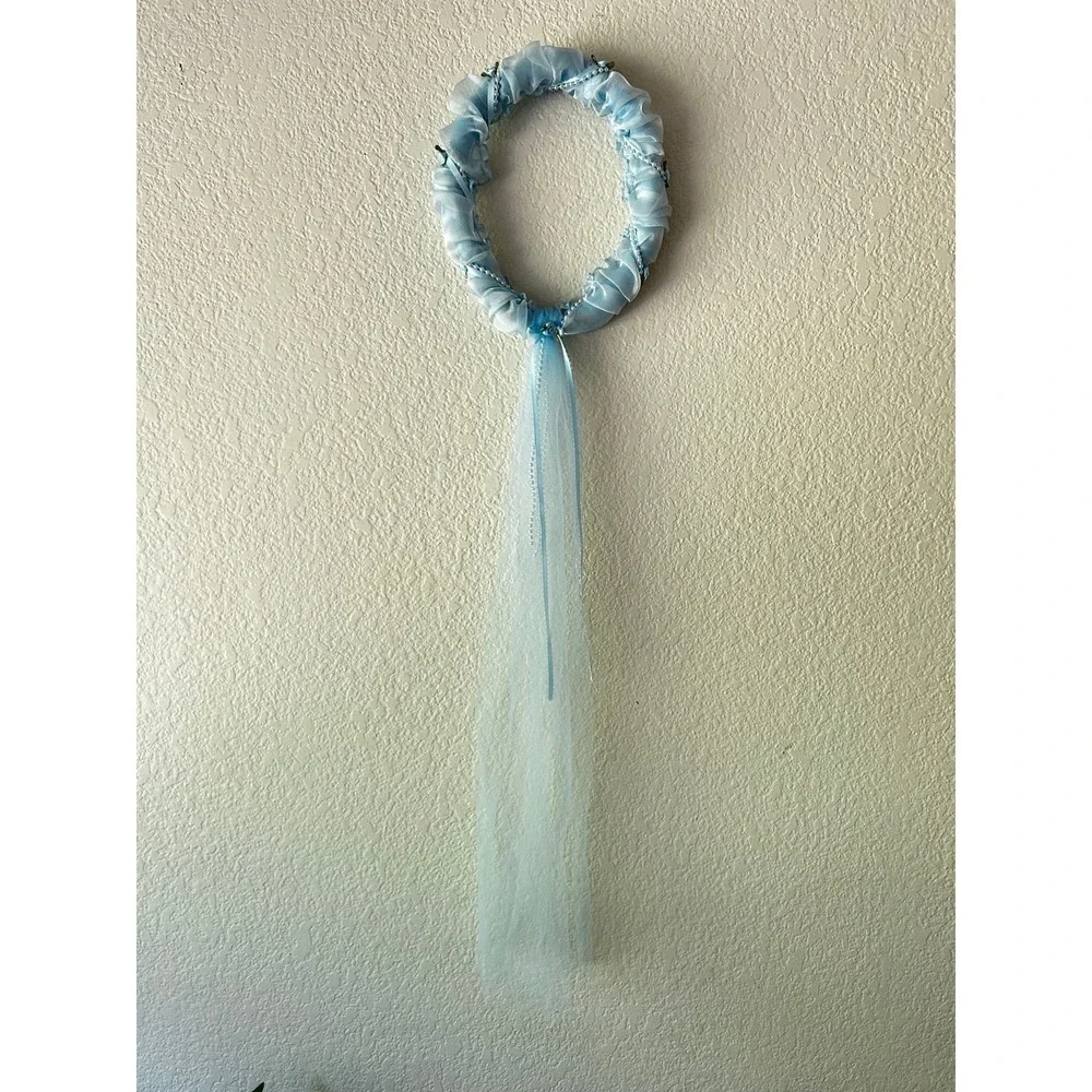 Handmade Something Blue Floral Halo Crown Veil Fairycore Bridal Headpiece Pearl